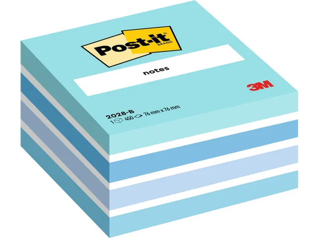 Bloc-mémos Post-it 2028B cube 76x76mm bleu 450 feuillets