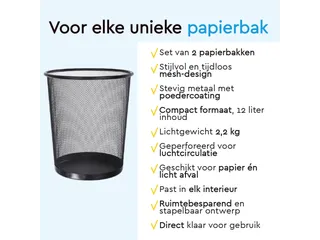 BRASQ Papierbak 12 liter Zwart Rond Set van 2 WBBRO2 - 5