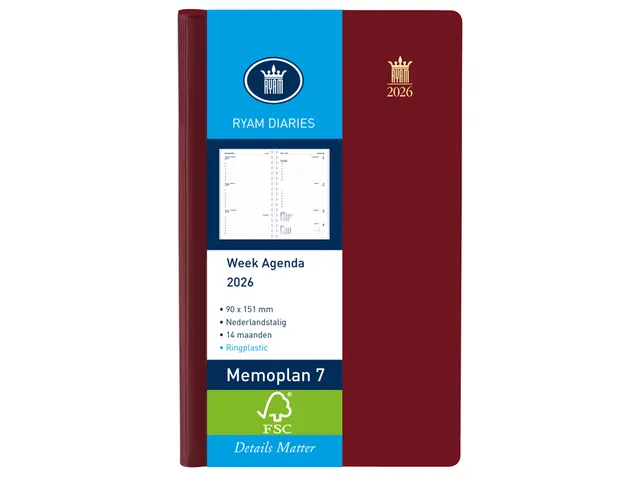 Agenda 2026 Ryam Memoplan 7 Suprema ringplasic 7dagen/2pagina's bordea