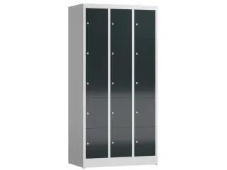 Lockerkast 1800x870x500mm 3x5 vakken cilinderslot, sokkel, RAL7016 - 1
