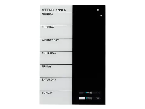 Glasmagneetbord Naga 40x60cm weekplanner GB zwart/wit