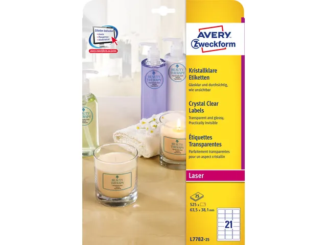 Laseretiket Avery 63.5x38.1mm Transparant 25 Vel