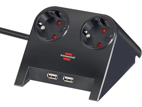 Stekkerdoos Brennenstuhl bureau 2 voudig inclusief 2 USB 1.8 m zwart
