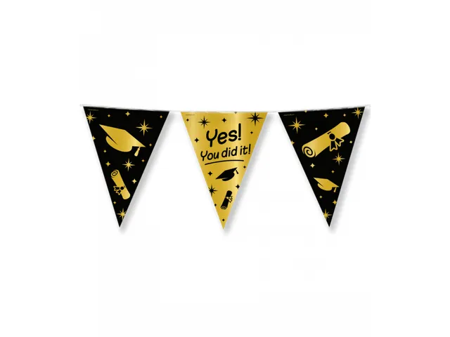 Slinger Folie vlaggen Party Flag Foil 'You Did It' Goud-Zwart 10m