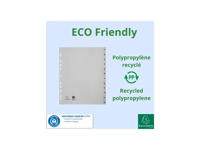 Tabbladen PP A4+ bedrukt 1-12 grijs