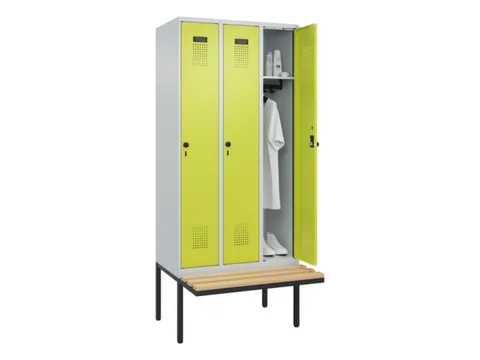 locker met bank,HxBxD 2120x900x815mm,3vak,vak B 300mm,draaigrendel