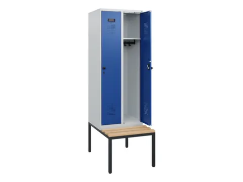 locker met bank,HxBxD 1950x600x815mm,2vak,vak B 300mm,draaigrendel