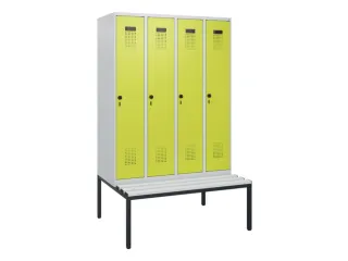 locker met bank,HxBxD 1950x1200x815mm,4vak,vak B 300mm,draaigrendel - 2