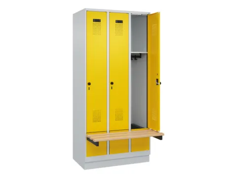 locker met bank,HxBxD 1950x900x815mm,3vak,vak B 300mm,draaigrendel