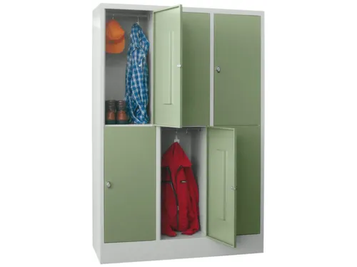lockerkast,HxBxD 1850x1200x500mm,3x2vakken,RAL7035,front RAL6011