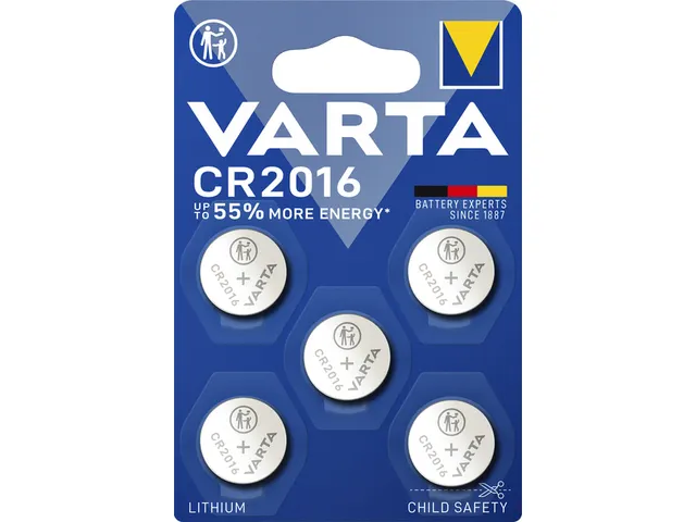 Batterij Varta knoopcel CR2016 lithium blister à 5 stuks