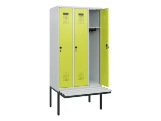 locker met bank,HxBxD 1950x900x815mm,3vak,vak B 300mm,draaigrendel - 1