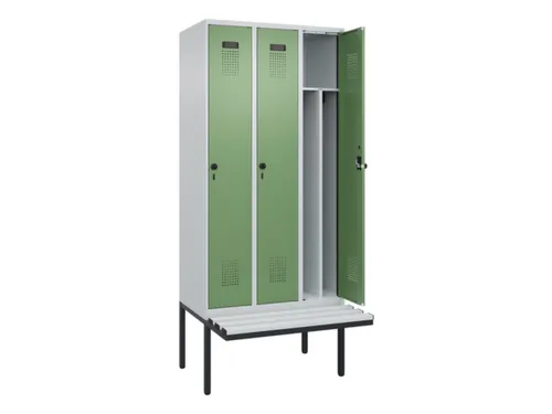 locker met bank,voor scheiding van kleding,HxBxD 2120x900x815mm,3vak