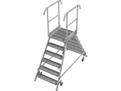 bordestrap,verrijdbaar,bordes H 1,45m,2x6treden m. R13-laag,aluminium