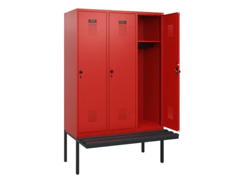 locker met bank,HxBxD 1950x1200x815mm,3vak,vak B 400mm,draaigrendel