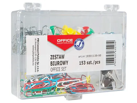 Kantoorset punaises, gummen, paperclips 153 stuks
