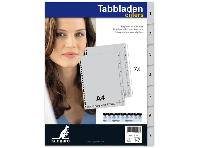 Intercal. à touches numérotées Kangaro A4 PP 120 micron gris 23perf