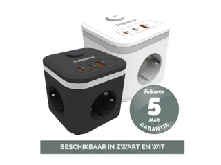 Stekkerblok Fellowes Power Cube F 3-voudig 1xUSB-A 2xUSB-C 2m zwart - 3