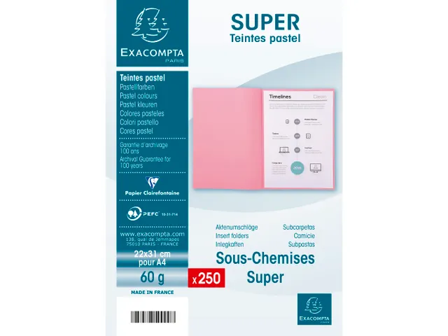 250 inlegmappen SUPER 60 22x31cm Lichtblauw