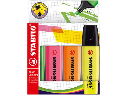 Markeerstift STABILO BOSS Original 70/4 assorti etui à 4 stuks