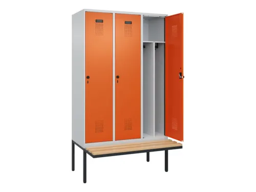 locker met bank,voor scheiding van kleding,HxBxD 2120x1200x815mm,3vak