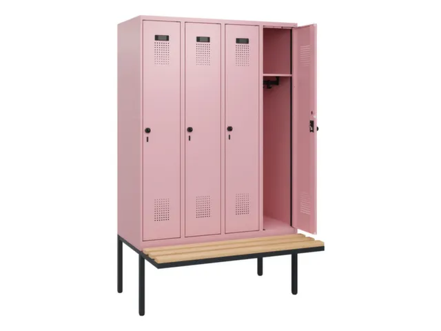 locker met bank,HxBxD 1950x1200x815mm,4vak,vak B 300mm,draaigrendel