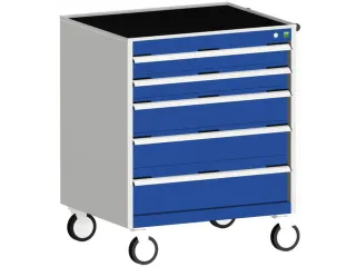 ladekast verrijdbaar 980x800x525mm 5laden romp RAL7035 front RAL5010 - 1