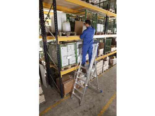 verrijdbare treden-platformladder eenzijdig 6treden stand H 1 4m