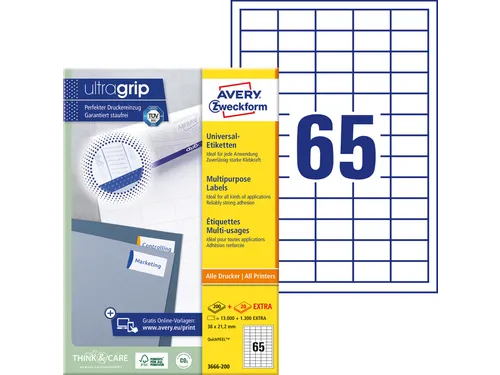 Etiket Avery Zweckform 3666-200 38x21.2mm wit 13000stuks