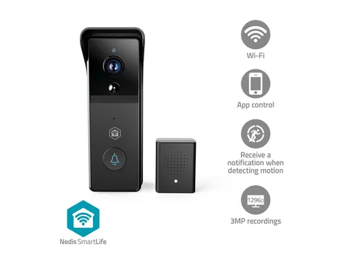 Videodeurbel Nedis Smartlife Wifi 3MP Full HD 1296p zwart