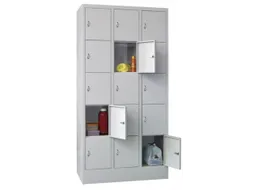 lockerkast,HxBxD 1850x900x500mm,3x5vakken,RAL7035,front RAL5010