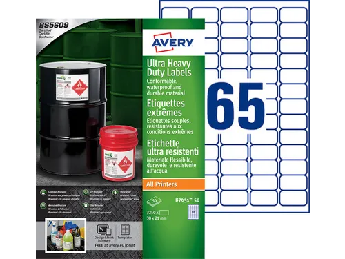 Etiket Avery B7651-50 38x21mm polyethyleen wit 3250 stuks