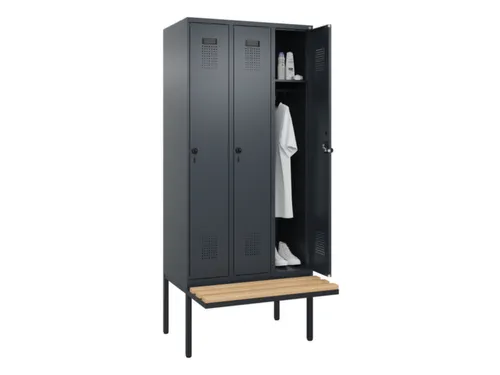 locker met bank,HxBxD 2120x900x815mm,3vak,vak B 300mm,draaigrendel