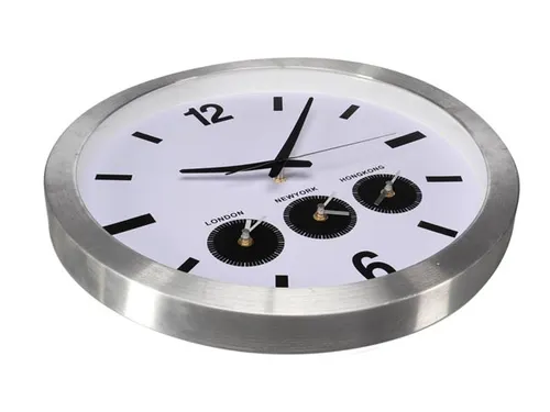Aluminium Wereldklok Met 3 Tijdzones Ø 45.5cm cijfers