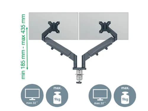 Monitorarm Leitz Ergo ruimtebesparend dubbel donkergrijs