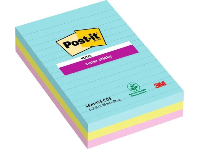 Memoblok 3M Post-it 4690 Super Sticky 101x152mm Miami Assorti