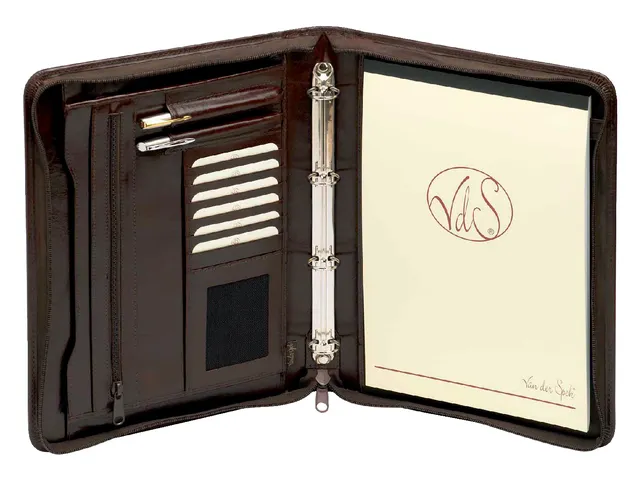 Schrijfmap van der Spek A4 leer 4-rings 25mm O-mechaniek + rits bruin