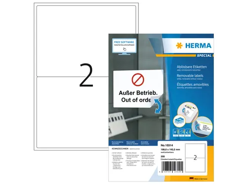 HERMA 10314 Verwijderbare etiketten A4 199,6x143,5mm Wit 200 stuks