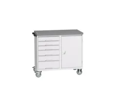 montagetafel 980x1050x600mm linoleumblad 6 laden kast front RAL7035