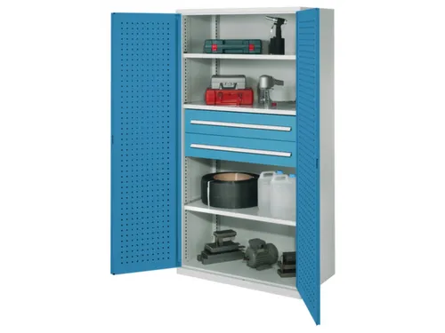 Materiaalkast Geperf Deuren 1950x1000x600mm 3legborden 2laden Ral5010