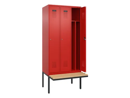locker met bank,HxBxD 2120x900x815mm,3vak,vak B 300mm,cilinderslot