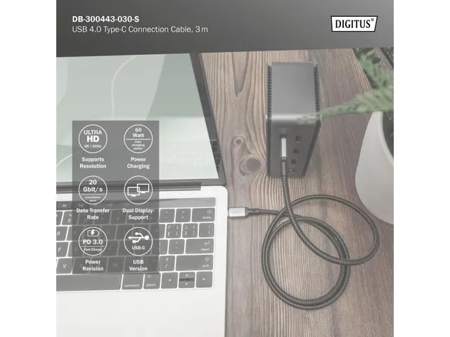 USB 4-aansluitkabel Type-C - Type-C aluminium behuizing PP Braid 3m Zw