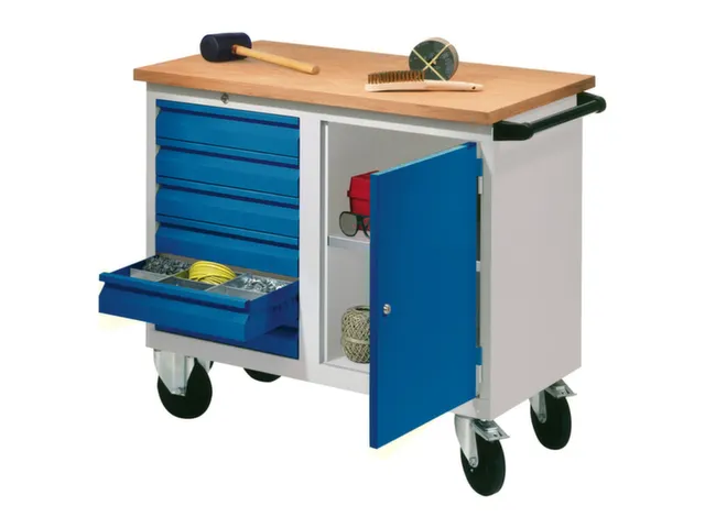 Werkplaatswagen 6 Laden 400kg Staalplaat Ral7035 Front Ral5010