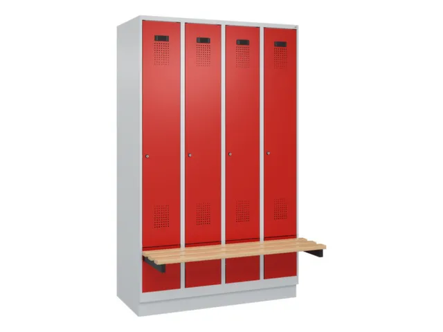 locker met bank,HxBxD 1950x1200x815mm,4vak,vak B 300mm,cilinderslot