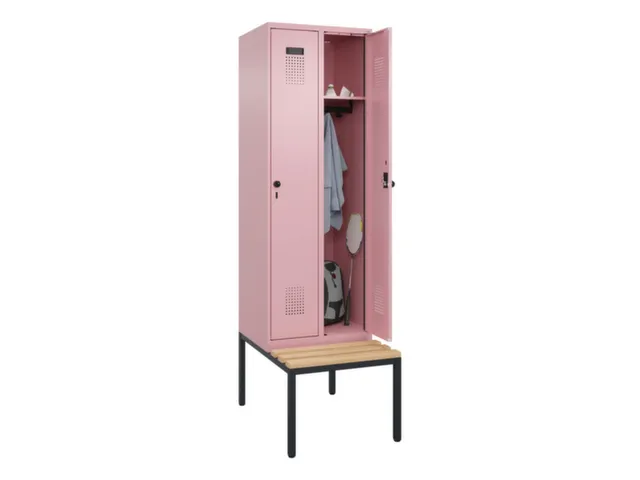 locker met bank,HxBxD 2120x600x815mm,2vak,vak B 300mm,draaigrendel