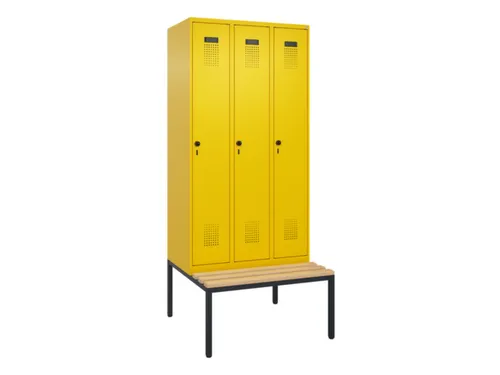 locker met bank,HxBxD 2120x900x815mm,3vak,vak B 300mm,draaigrendel