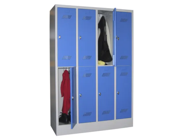 dubbeldekse locker,HxBxD 1850x1200x500mm,4x2vak.,RAL7035,front RAL6011