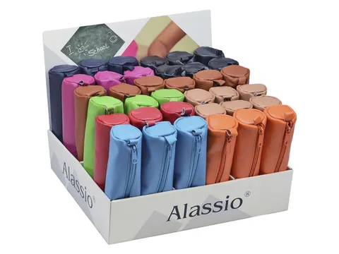 Display met etuis van Alassio. Echt leer. Assorti kleuren