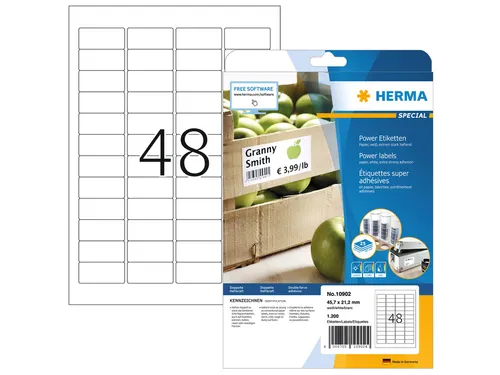 HERMA 10902 Power Etiketten A4 45,7x21,2mm Wit 1200 stuks