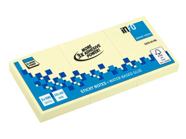 Bloc-mémos Power notes 50x40mm jaune 3 blocs de 100 feuillets